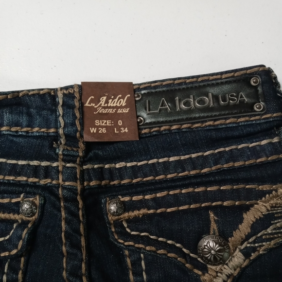 La Idol Jeans Women's Size W26 / L34 Cotton Denim Blue Mid-Rise Stretchy Jeans - Picture 3 of 5